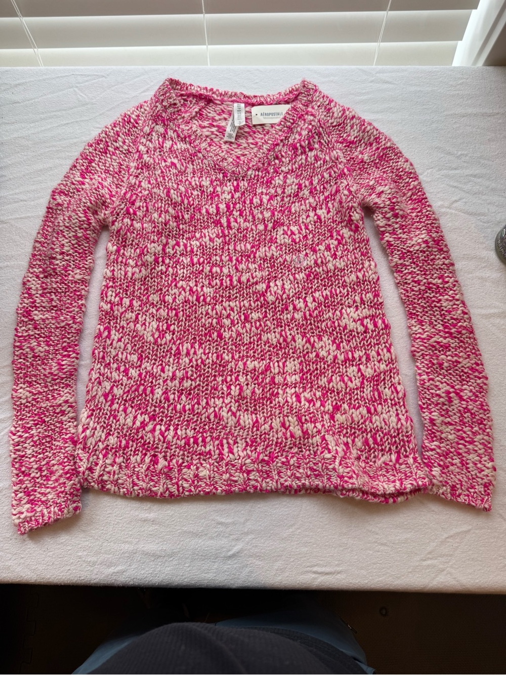 Aeropostale Pink & White Marled V-Neck Sweater